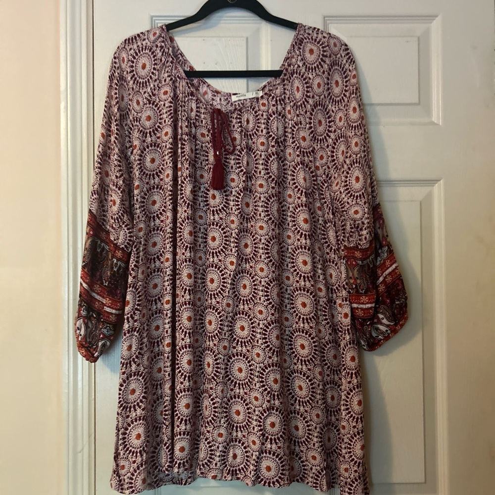 Bohemian Red and White Tunic Top
